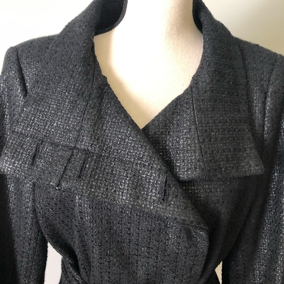 ZARA BASIC dark grey tie waist button pea coat XL - Picture 2 of 8
